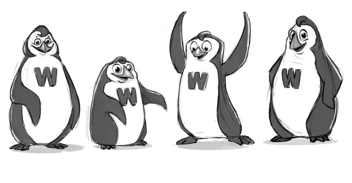 4 sketched cartoon penguins wartie mascot design