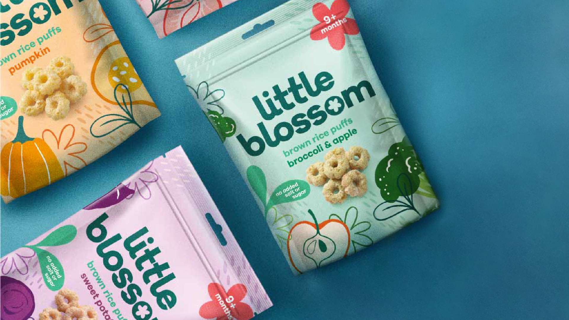 Little Blossom hero image featuring a selection of Little Blossom baby food packets
