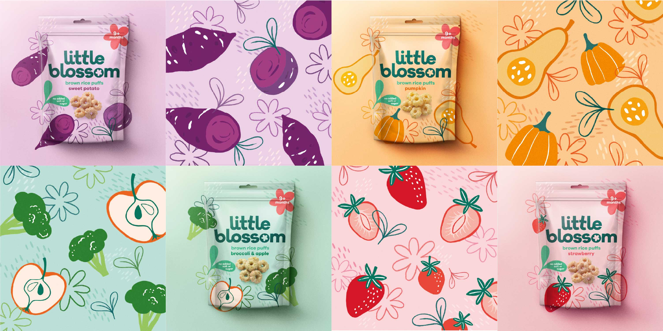 Little Blossom organic baby food assorted flavours packaging design