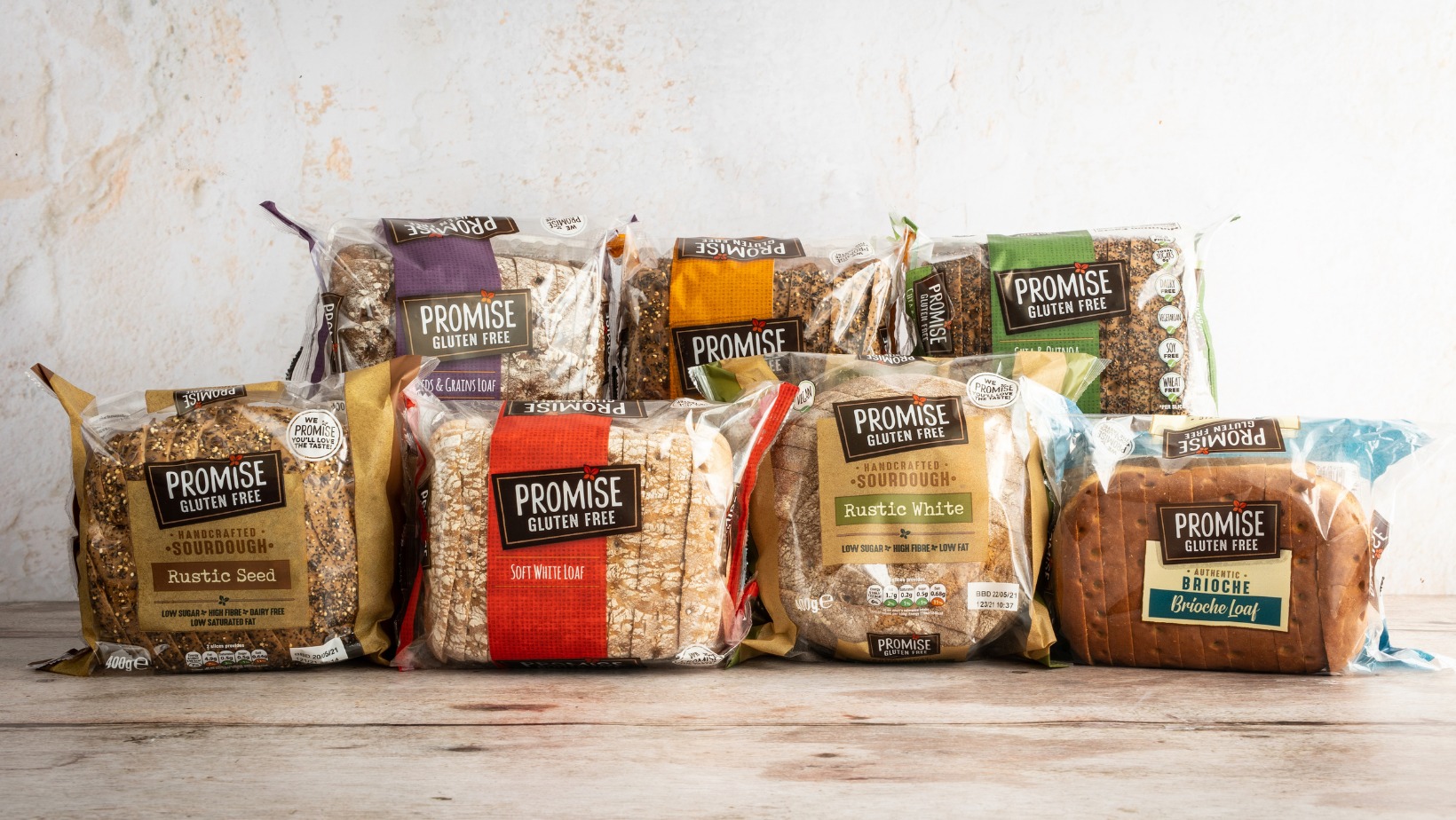 A collection of 7 Promise Free Gluten Free loaves