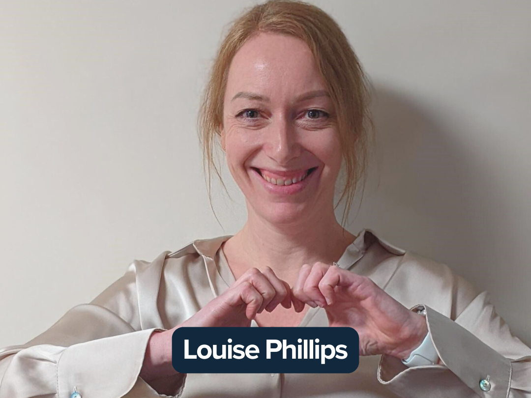 Louise Phillips making a heart with her hands