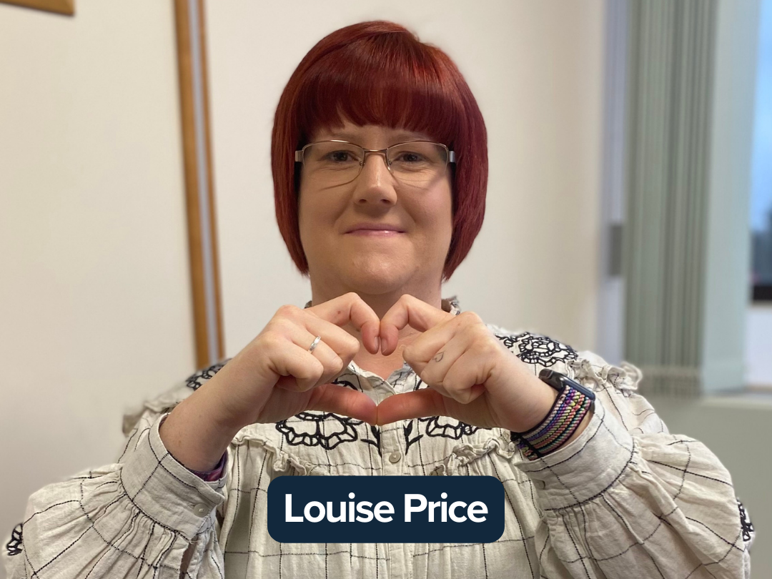 Louise Price making a heart with her hands