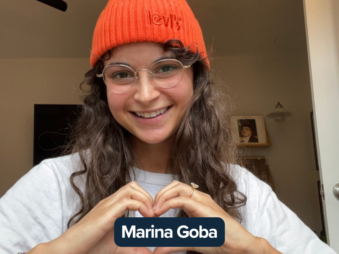 Marina Goba making a heart with her hands