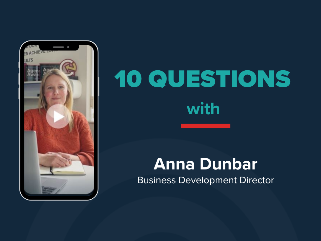 10 Questions with Anna Dunbar header image with a photo of Anna on a phone screen